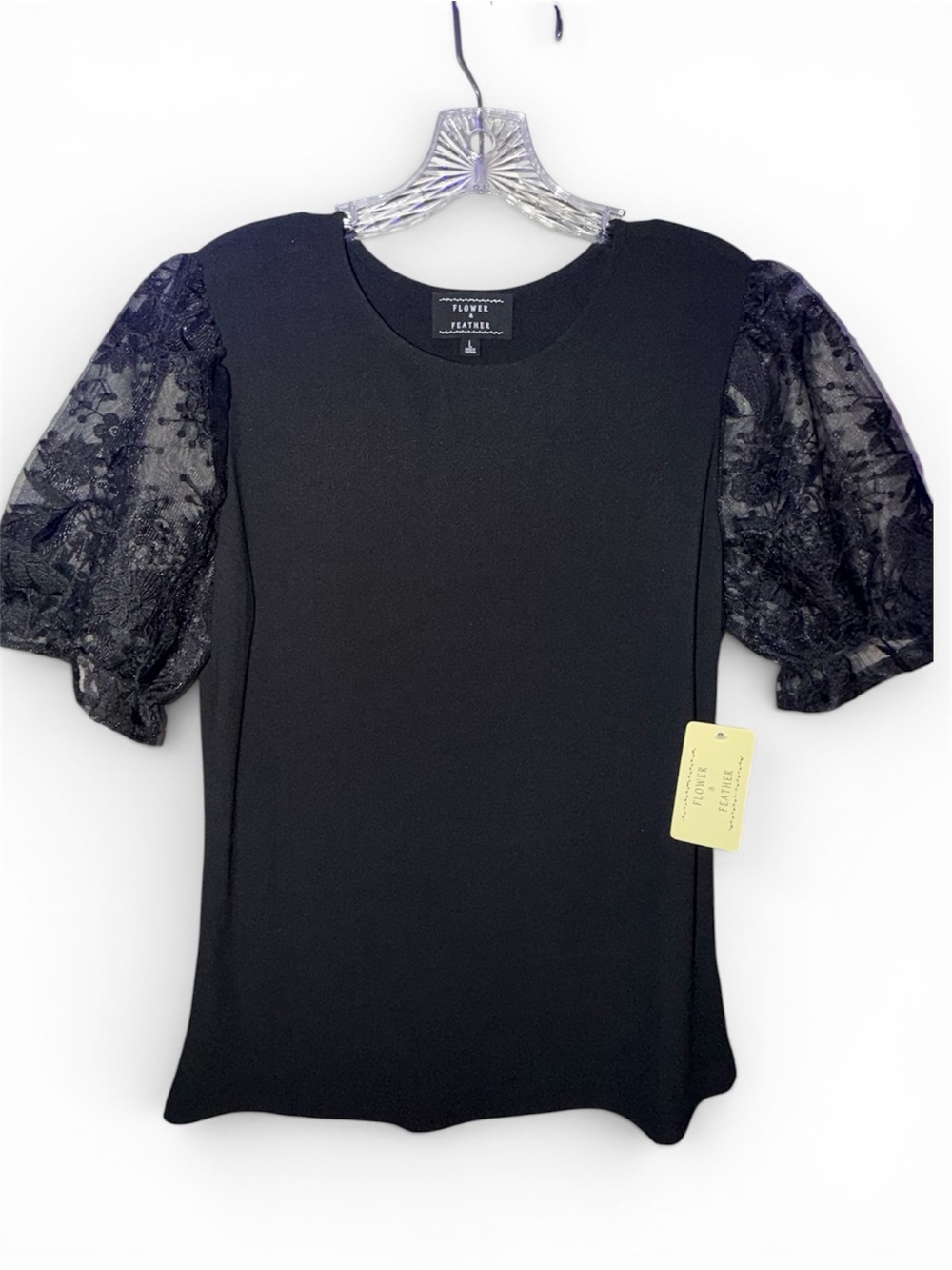 Black Puff Sleeve Lace Top